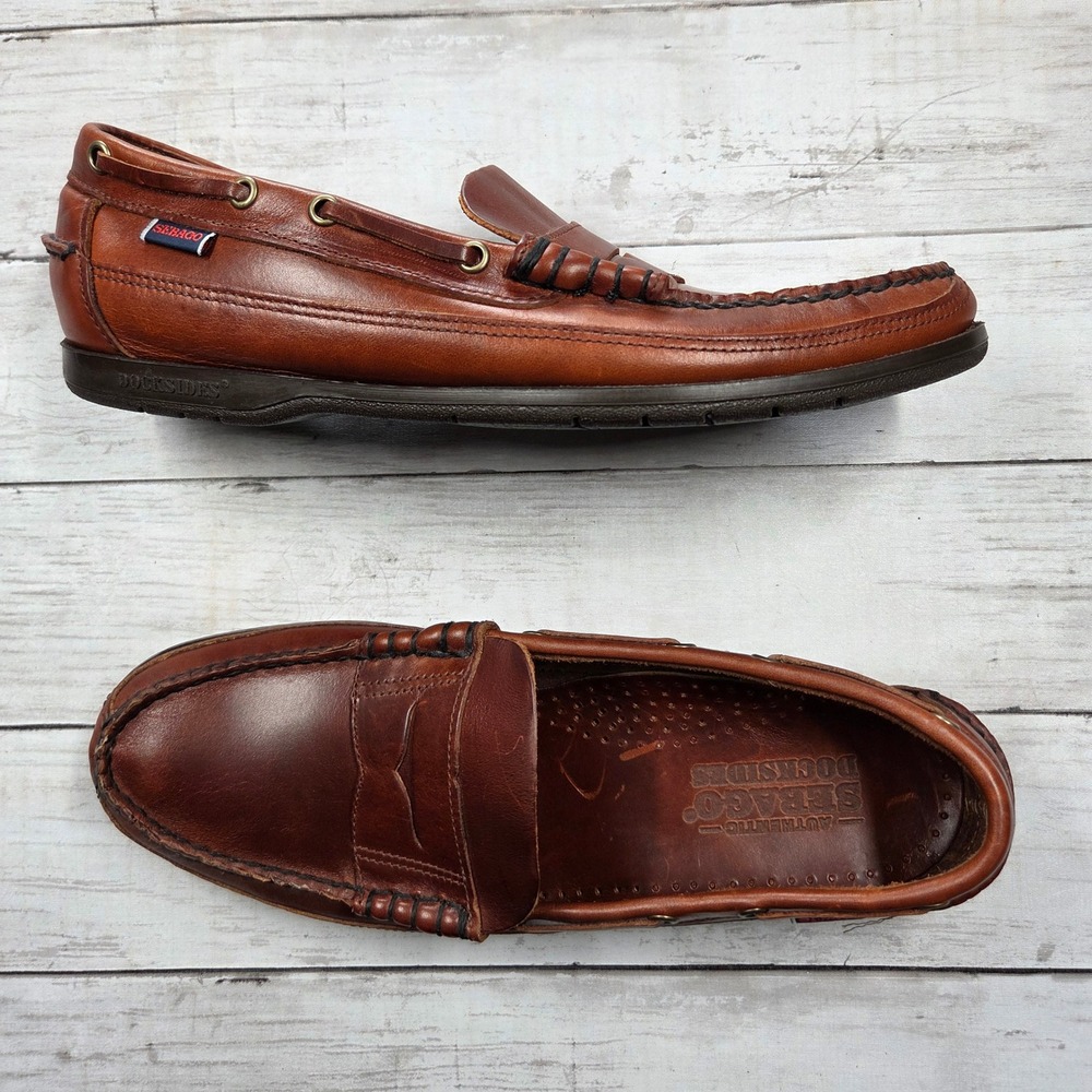Sebago Docksides Penny Loafer Mens 10 Brown Leather Boat Shoes Slip On Nautical